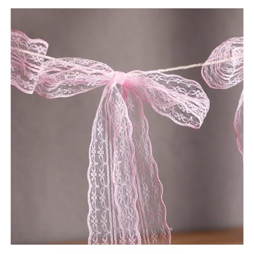 12 pcs/set Organza Schleifengirlande Transparent Tull Schleife Bögen Dekoration Banner Girlande Geburtstag Schleife Girlande Brautdusche Hochzeit Deco Banner Satinband Schleifebanner Rosa Spitze von Pmnzdy