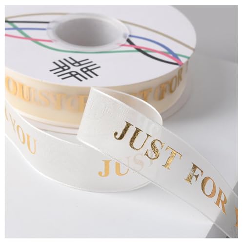 20 Yards × 25mm Beige Transparent Organzaband Geschenkband mit Gold “JUST FOU YOU”“LOVE”Herz Sterne Blumen Schleifen Muster Schleifenband Dekoband für Hochzeiten Partys Strauß DekorationJUST FOU YOU von Pmnzdy