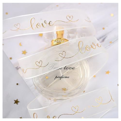 20 Yards × 25mm Beige Transparent Organzaband Geschenkband mit Gold “JUST FOU YOU”“LOVE”Herz Sterne Blumen Schleifen Muster Schleifenband Dekoband für Hochzeiten Partys Strauß DekorationLOVE von Pmnzdy
