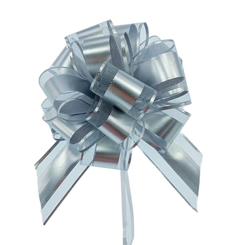Große Schleife Geschenkschleife 15x20cm Geschenk Ziehschleifen Geschenk Schleife mit Geschenkbänder Dekoschleifen Pull Bow Auto Deko Bögen für Geschenken, Hochzeit, Party,Geburtstag Silber 2 Stück von Pmnzdy