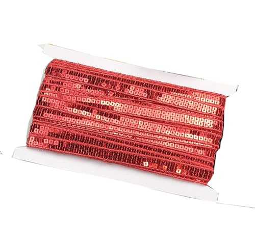 Paillettenband 10 Yards x 10mm(2 Reihen) Paillettenbesatz Glitzer Metallisch Trim Zum Nähen Basteln Paillettenstreifen Borte Bordüre Bänder Dekoband für Kleidung DIY Kunst Handwerk DekorationRot von Pmnzdy