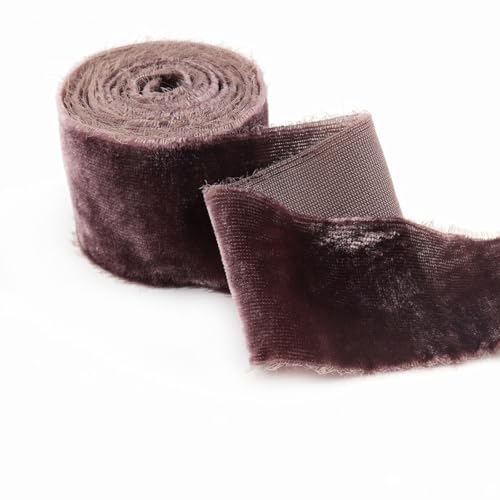 Pmnzdy 1m Samtband Weihnachtband ausgefranstes Band roher Rand 3.8cm Hochzeitsband Blumenstrauß Geschenkband Satinband Fransenband Seidensamtband DIY Basteln Haarschleifen Hochzeit Dunkle Bohnenpaste von Pmnzdy