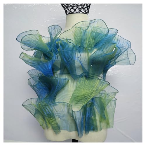 Pmnzdy 200×15cm Organza Ruffle Plissierter Stoff Retro Rüschen Farbverlauf Tüll Lock Rand Spitzeband DIY Nähzubehör Applique für Kleid Tasche Handwerk Hochzeitskleid Party Vorhang Deko Himmelblau von Pmnzdy
