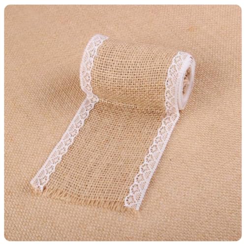 Pmnzdy 2M Juteband mit Spitze 10cm breit Vintage Spitzenband Natürliche Sackleinen Hessische Jute Bänder Spitzenbordüre Dekoband Stoffband Geschenkband Weihnachten Hochzeit Party Tischdeko DIY 2# von Pmnzdy