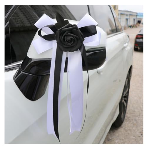 Pmnzdy 4 Stück Autoschleifen Seidenblume Simulation Blume Schleife Autoschmuck Auto Car Türgriffleiste Rückspiegel Hochzeit Stuhl Zurück für Kirche Hochzeitsauto Hochzeit Beerdigung Party Schwarz Weiß von Pmnzdy