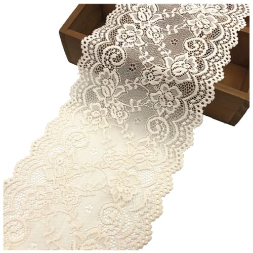 Pmnzdy 5 Yards Spitzenband Elastizität Spitzenbordüre Spitzenborte Zierband Spitzenstoff Dekoband Spitze Blumen Borte für Nähen DIY Handwerk Kleidung Dessous Hochzeitskleid 15cm Breite Beige von Pmnzdy