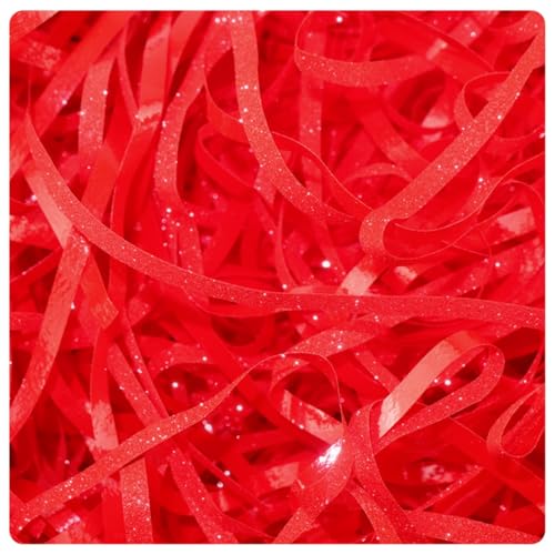Pmnzdy 50g Glitzer Bastgras Geschreddertes Seidenglitzerpapier Raffia Glänzend Bast Dekoration Geschenkbox Füllpapier Füllmaterial für Pakete Geschenkbox Präsentkorb Geschenkkorb Rot von Pmnzdy