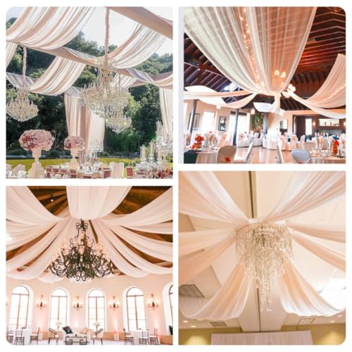 Pmnzdy Deckenvorhänge für Hochzeiten Hochzeitsbogen Tüll Drapierstoff Hochzeit Hintergrund Vorhang Tüllstoff Raumdekoration für Party Zeremonie Bühne Hochzeit Himmel Bett Champagner 150×600cm von Pmnzdy