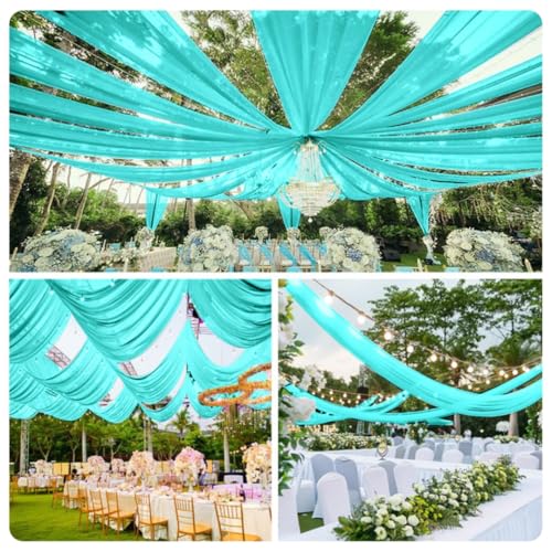 Pmnzdy Deckenvorhänge für Hochzeiten Hochzeitsbogen Tüll Drapierstoff Hochzeit Hintergrund Vorhang Tüllstoff Raumdekoration für Party Zeremonie Bühne Hochzeit Himmel Bett Himmelblau 150×600cm von Pmnzdy