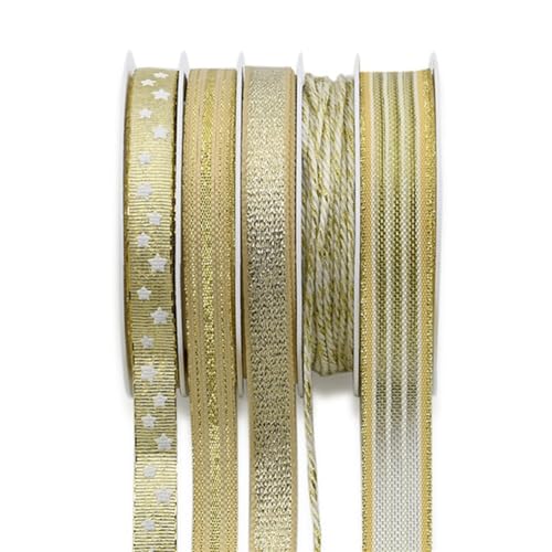 Pmnzdy Golden Ripsband 5 Rollen Metallische Geschenkband Geschenkverpackungsschnur Bastelband Weihnachtenband Schleifenband Deko Band für Hochzeitsdeko Party Geburtstag Weihnachten Brautstraus Pmnzdy Golden Ripsband 5 Rollen Metallische Geschenkband Geschenkverpackungsschnur Bastelband Weihnachtenband Schleifenband Deko Band für Hochzeitsdeko Party Geburtstag Weihnachten Brautstraus von Pmnzdy