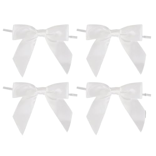 Pmnzdy Schleifen mit Draht 100 Stück 9 × 9cm Satinschleife Handgefertigte Deko Schleifen geschenkband Satinband Bowknot für Hochzeit, Geschenkverpackung, Basteln, Geburtstag, Kuchen Deko Weiß von Pmnzdy