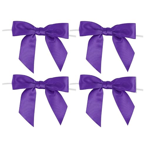 Pmnzdy Schleifen mit Draht 20 Stück 9 × 9cm Satinschleife Handgefertigte Deko Schleifen geschenkband Satinband Bowknot für Hochzeit, Geschenkverpackung, Basteln, Geburtstag, Kuchen Deko Lila von Pmnzdy