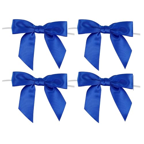 Pmnzdy Schleifen mit Draht 50 Stück 9 × 9cm Satinschleife Handgefertigte Deko Schleifen geschenkband Satinband Bowknot für Hochzeit, Geschenkverpackung, Basteln, Geburtstag, Kuchen Deko Dunkelblau von Pmnzdy