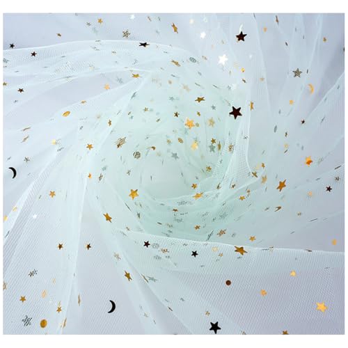 Pmnzdy Tüll Stoff 150cm x 5Yards Glitzer Tüllstoff Tüll Dekostoff Tüllband mit Stern Mond Pailletten Tüll Deko Stoffe Organza Tüllband Deko für Hochzeit Handwerk Kleidung Geschenk Grün von Pmnzdy