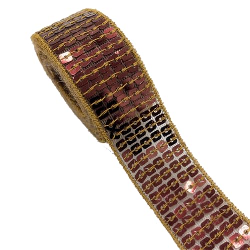Pmnzdy10 Yards x 25mm(5 Reihen) Paillettenband zum aufnähen Glitzer Stoffpailletten Trim Bordüre Zum Nähen Metallic Glitzerband Borten Bänder Dekoband Pailletten-Besatzbraun von Pmnzdy