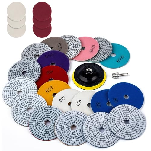 18 Stück Diamant nass Polierscheibe, Diamant Schleifpad Polierset, 4 Inch Schleifscheiben für Marmor, Granit, Fliesen, Beton, Gemischt Körnung 50-6000, Polieraufsatz Winkelschleifer 18 Stück Diamant nass Polierscheibe, Diamant Schleifpad Polierset, 4 Inch Schleifscheiben für Marmor, Granit, Fliesen, Beton, Gemischt Körnung 50-6000, Polieraufsatz Winkelschleifer von Pmueuff