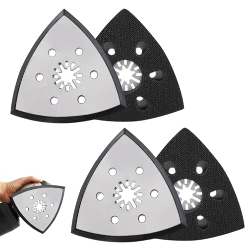 Pmueuff Schleifplatten Set, 4 Stück 93mm Schleifplatte Dreieck mit 6 Löchern Dreieck-Schleifpad Multitool Schleifaufsatz Fein Schleifplatte für Holz Metall Hartplastik Putz Schleifen Entrosten Pmueuff Schleifplatten Set, 4 Stück 93mm Schleifplatte Dreieck mit 6 Löchern Dreieck-Schleifpad Multitool Schleifaufsatz Fein Schleifplatte für Holz Metall Hartplastik Putz Schleifen Entrosten von Pmueuff