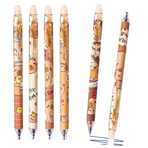 Pmueuff Capybara Stifte, Radierbarer Kugelschreiber, 6pcs Gelstifte, 0.5 MM Cartoon Tier Capibara Gelschreiber mit Radiergummi Oben, geschenke für Schule, Büro,Lehrer(Blau) von Pmueuff