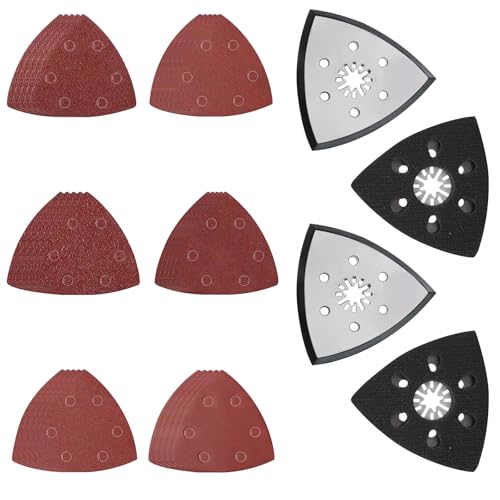Pmueuff Schleifpapier Dreieckschleifer, 4 Stück 93mm Schleifplatte mit 30 Schleifpapier Dreieckschleifer Schleifpapier Schleifschuh Schleifteller Klett für Holz, Metall, Putz, Schleifen, Entrosten Pmueuff Schleifpapier Dreieckschleifer, 4 Stück 93mm Schleifplatte mit 30 Schleifpapier Dreieckschleifer Schleifpapier Schleifschuh Schleifteller Klett für Holz, Metall, Putz, Schleifen, Entrosten von Pmueuff