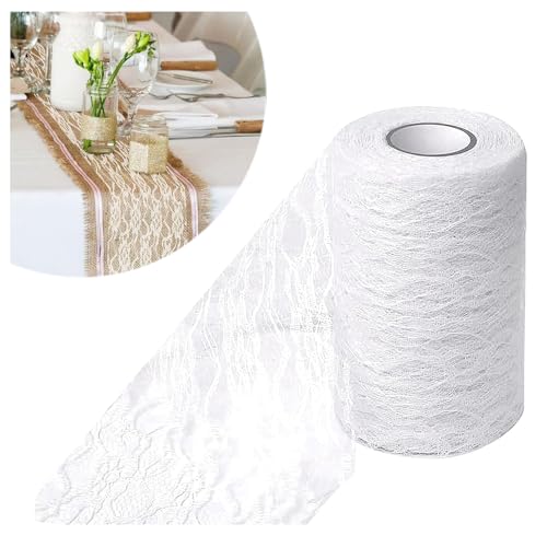 Tischläufer Weiß 15cm x 22m, Spitzenstoff Deko Tischband Abwaschbar, Exquisit Spitze Tischläufer Weiss, Weiß Spitzenband Tischlaufer Rolle für Taufe Kommunion Festliche Hochzeitsdeko Tischläufer Weiß 15cm x 22m, Spitzenstoff Deko Tischband Abwaschbar, Exquisit Spitze Tischläufer Weiss, Weiß Spitzenband Tischlaufer Rolle für Taufe Kommunion Festliche Hochzeitsdeko von Pmueuff