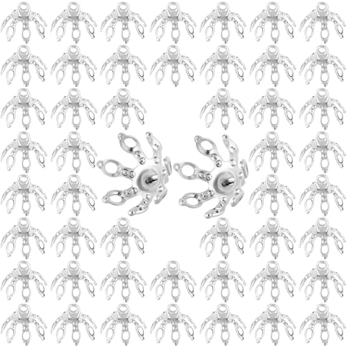 Pndeyo 50 Stück Blumen-Perlenkappen für Schmuckherstellung, hypoallergene Endkappen aus Legierung, Endkappen für Ohrringe, Armbänder, Fußkettchen, Anhänger, Ringe, DIY, Handwerk, Silber Pndeyo 50 Stück Blumen-Perlenkappen für Schmuckherstellung, hypoallergene Endkappen aus Legierung, Endkappen für Ohrringe, Armbänder, Fußkettchen, Anhänger, Ringe, DIY, Handwerk, Silber von Pndeyo