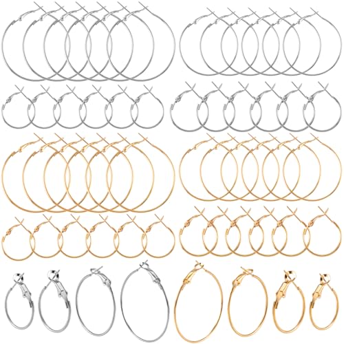 Pndeyo Creolen, hypoallergen, runde Ohrringschlaufen, offene Perlenohrringe, Zubehör, Schmuckherstellung, Basteln, 20 mm, 25 mm, 30 mm, 40 mm, Gold und Silber, 48 Stück Pndeyo Creolen, hypoallergen, runde Ohrringschlaufen, offene Perlenohrringe, Zubehör, Schmuckherstellung, Basteln, 20 mm, 25 mm, 30 mm, 40 mm, Gold und Silber, 48 Stück von Pndeyo