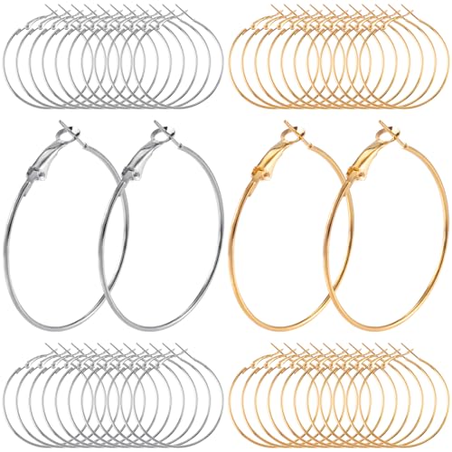 Pndeyo Creolen, hypoallergen, runde Ohrringschlaufen, offene Perlenohrringe, Zubehör, Schmuckherstellung, Basteln, 40 mm, Gold und Silber, 48 Stück Pndeyo Creolen, hypoallergen, runde Ohrringschlaufen, offene Perlenohrringe, Zubehör, Schmuckherstellung, Basteln, 40 mm, Gold und Silber, 48 Stück von Pndeyo
