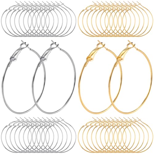 Pndeyo Creolen, hypoallergen, runde Ohrringschlaufen, offene Perlenohrringe, Zubehör, Schmuckherstellung, Basteln, 50 mm, Gold und Silber, 48 Stück von Pndeyo