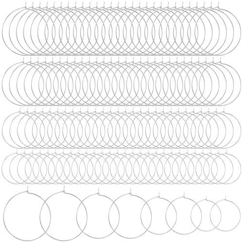 Pndeyo Hypoallergene Ohrring-Perlen, 20 mm, 25 mm, 30 mm, 35 mm, runde Creolen, offener Ohrringdrahtring, Zubehör für Schmuckherstellung, Silber, 120 Stück von Pndeyo