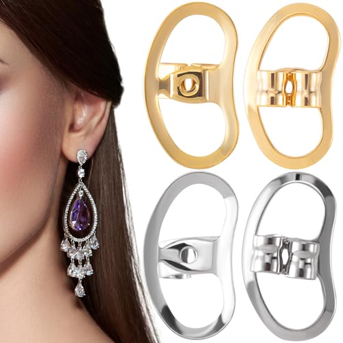 Pndeyo Ohrring-Verschlüsse für hängende Ohren, hypoallergene Messing-Ohrring-Heber, große Ohrringstütze, Ersatz für schwere Ohrringe, Silber und Gold, 4 Stück von Pndeyo