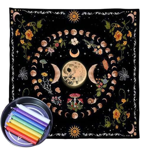 Pnuokn Divinations Tischdecke, Mondphasen, Blumen, Astrologie, Tarotkarten, 50x50cm, Flanell, Gedruckt, Rund, Einzigartiges Mondphasen-Blumen-Muster, Spiritualität, Astrologie, Divination Pnuokn Divinations Tischdecke, Mondphasen, Blumen, Astrologie, Tarotkarten, 50x50cm, Flanell, Gedruckt, Rund, Einzigartiges Mondphasen-Blumen-Muster, Spiritualität, Astrologie, Divination von Pnuokn