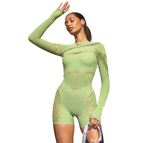 Pnuokn Durchsichtiger Langarm-Jumpsuit für Damen, durchsichtig, Netzstoff, figurbetont, Clubwear, Strampler, Shorts, Netzstoff, durchsichtig, figurbetonter Jumpsuit Pnuokn Durchsichtiger Langarm-Jumpsuit für Damen, durchsichtig, Netzstoff, figurbetont, Clubwear, Strampler, Shorts, Netzstoff, durchsichtig, figurbetonter Jumpsuit von Pnuokn