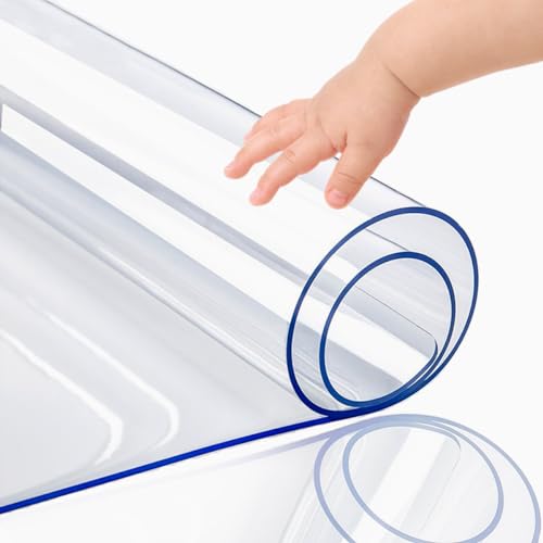 PoPoTo Transparente Vinyl-Tischabdeckung, 1,5 mm dick, Schreibtischunterlage für Holz, Esszimmer, Couchtisch, Büro, Schreibtisch, 117,8 x 213,3 cm von PoPoTo