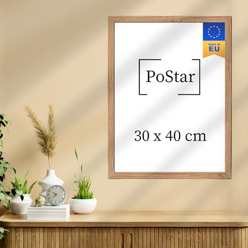 PoStar Bilderrahmen 30x40 cm Rechteckiger - Groß Holzrahmen Holz - helle Eiche - Plexi Glasscheibe Super Clear 1 mm - Transparenter und langlebig - Picture frame - Posters, Fotos, Diplom Rahmen von PoStar