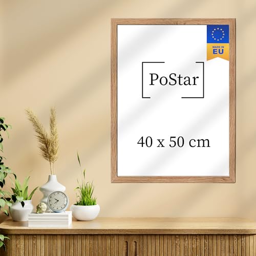 PoStar Bilderrahmen 40x50 cm Rechteckiger - Groß Holzrahmen Holz - helle Eiche - Plexi Glasscheibe Super Clear 1 mm - Transparenter und langlebig - Picture frame - Posters, Fotos, Diplom Rahmen von PoStar