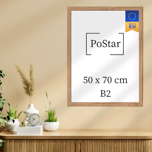 PoStar - Bilderrahmen 50x70 cm B2 Foto-Rahmen aus Holz mit Bruchsicherem Plexi-Glas - Rahmen für Fotos, Poster und Diplome - Bilderrahmen 50x70 cm - Helle Eiche von PoStar