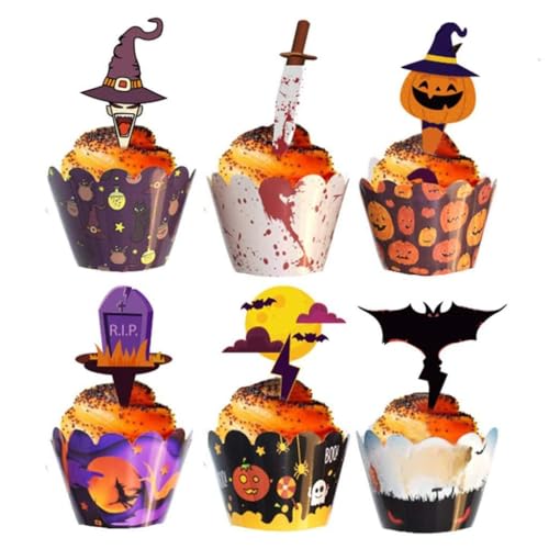 12/24 Stück Halloween Cupcake Topper Kuchen Becher Wrappers Kürbis Fledermaus Dekorationen Zubehör 12/24 Stück Halloween Cupcake Topper Kuchen Becher Wrappers Kürbis Fledermaus Dekorationen Zubehör von Pocoiau