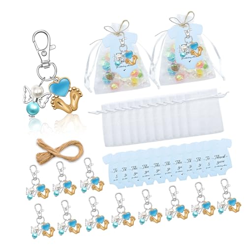 24-teiliges Engels-Fußabdruck-Schlüsselanhänger-Set für Duschpartys, Feiern, mit weißen Organzas-Taschen und Karten 24-teiliges Engels-Fußabdruck-Schlüsselanhänger-Set für Duschpartys, Feiern, mit weißen Organzas-Taschen und Karten von Pocoiau