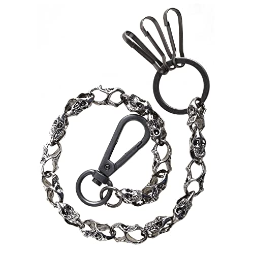 Pocoiau Halloween-Skulls-Kopf-Gliederkette, Vintage-Schädelanhänger, Geldbörsenkette, Punk-Schmuck, Jeanskette mit Verschlusshaken, Gürtelkette von Pocoiau