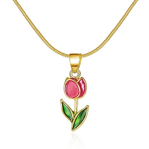 Pocoiau Mode Tulpen Anhänger Halskette Einfache Halshalshalte Süße Elegante Schlüsselbeinkette Halskette Schmuck Schmuck von Pocoiau