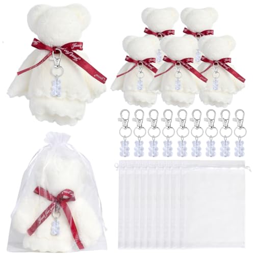 Pocoiau Schlüsselanhänger für Babypartys, Plüschbär, mit Organza-Beuteln, Dankeschön-Handtücher, für Hochzeitsfeier von Pocoiau