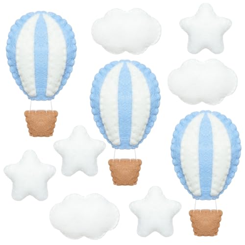 Poen 10 Stück Stern-Heißluftballon und Wolke, Kinderzimmer, Dekoration, Western-Wanddekoration für Schlafzimmer, Mini-Filz, Wolken, Sterne, Heißluftballon, Kinderzimmer, Filzwand für Kinderzimmer, von Poen