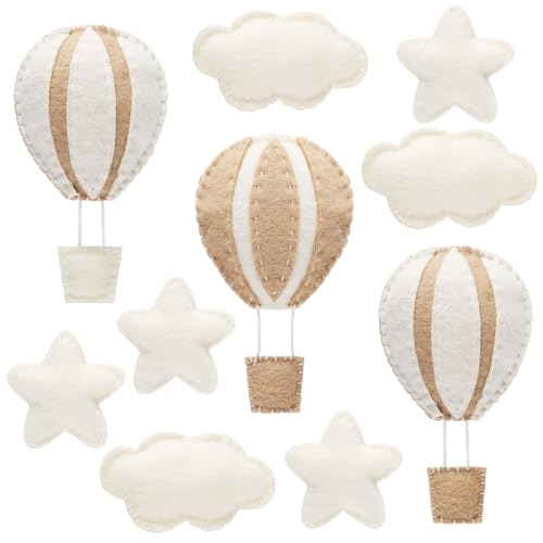 Poen 10 Stück Stern-Heißluftballon und Wolke, Kinderzimmer, Dekoration, Western-Wanddekoration für Schlafzimmer, Mini-Filz, Wolken, Sterne, Heißluftballon, Kinderzimmer, Filzwand für Kinderzimmer, von Poen