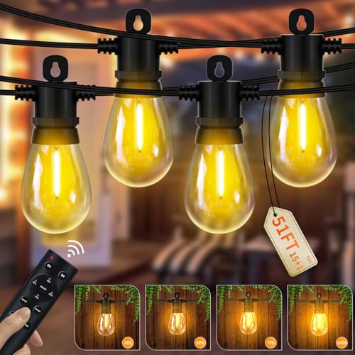Pogestrand Lichterkette Außen 15.4M/51FT, IP65 Wasserdicht Outdoor Lichterkette, Lichterkette Glühbirnen Außen mit 15+1 Plastik Birnen für Aussen Garten Terrasse Party Hochzeit, Warmweiß 2700 von Pogestrand