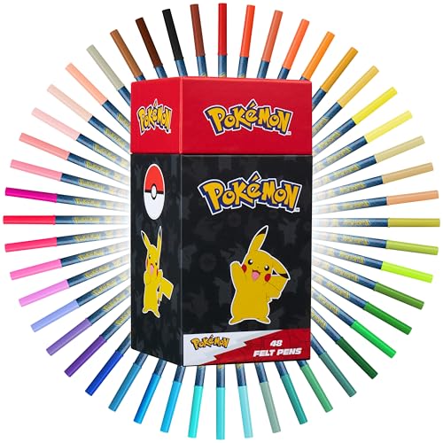 Pokemon Filzstifte Set 48 Abwaschbare Marker Stifte Kinder mit Feiner Spitze für Schule Malen Zeichnen Pikachu Geschenke für Mädchen und Jungs von Pokémon