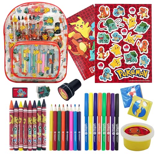 Pokémon - Rucksack – Malset für Kinder – Filzstifte – Buntstift – Aufkleber selbstklebend – Geschenkidee für Geburtstag Kinder von Pokémon