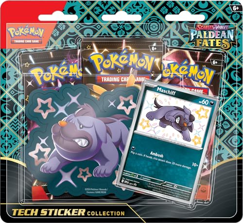 Pokémon TCG: Scarlet & Violet – Paldean Fates Tech Sticker Collection – Maschiff (1 Folien-Promo-Karte & 3 Booster-Packs) von Pokémon