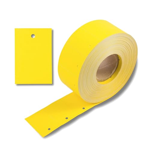 POKORNYS - 1.000 blanko Kartonetiketten mit Loch (30 x 45 mm) gelb I perforierte Etiketten zum Beschriften auf einer Rolle I Preisschilder mit 3 mm Lochung für Sicherheitsfäden & Heftfäden von Pokornys
