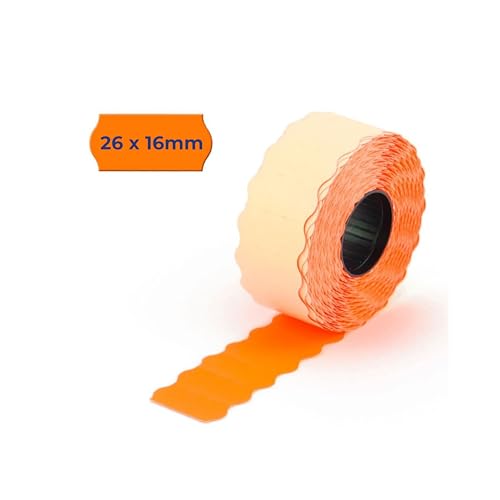 POKORNYS – 6600 selbstklebende Etiketten für Preisauszeichner (orange / 26x16mm) I permanent haftend I Kennzeichnung zweizeilig I Preisetiketten für Handauszeichner mit Wellenrand ​ von Pokornys