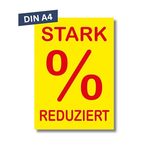 Pokornys – 10x DIN A4 Werbeplakat “STARK REDUZIERT%” als Kundenstopper für diverse Ladengeschäfte I Werbeschild/Aufsteller für Aktionsartikel & reduzierte Ware I Rabatt Plakat in Rot/Gelb von Pokornys